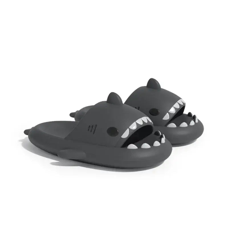 Grey shark design slippers, featuring a non-slip sole and lightweight comfort.
