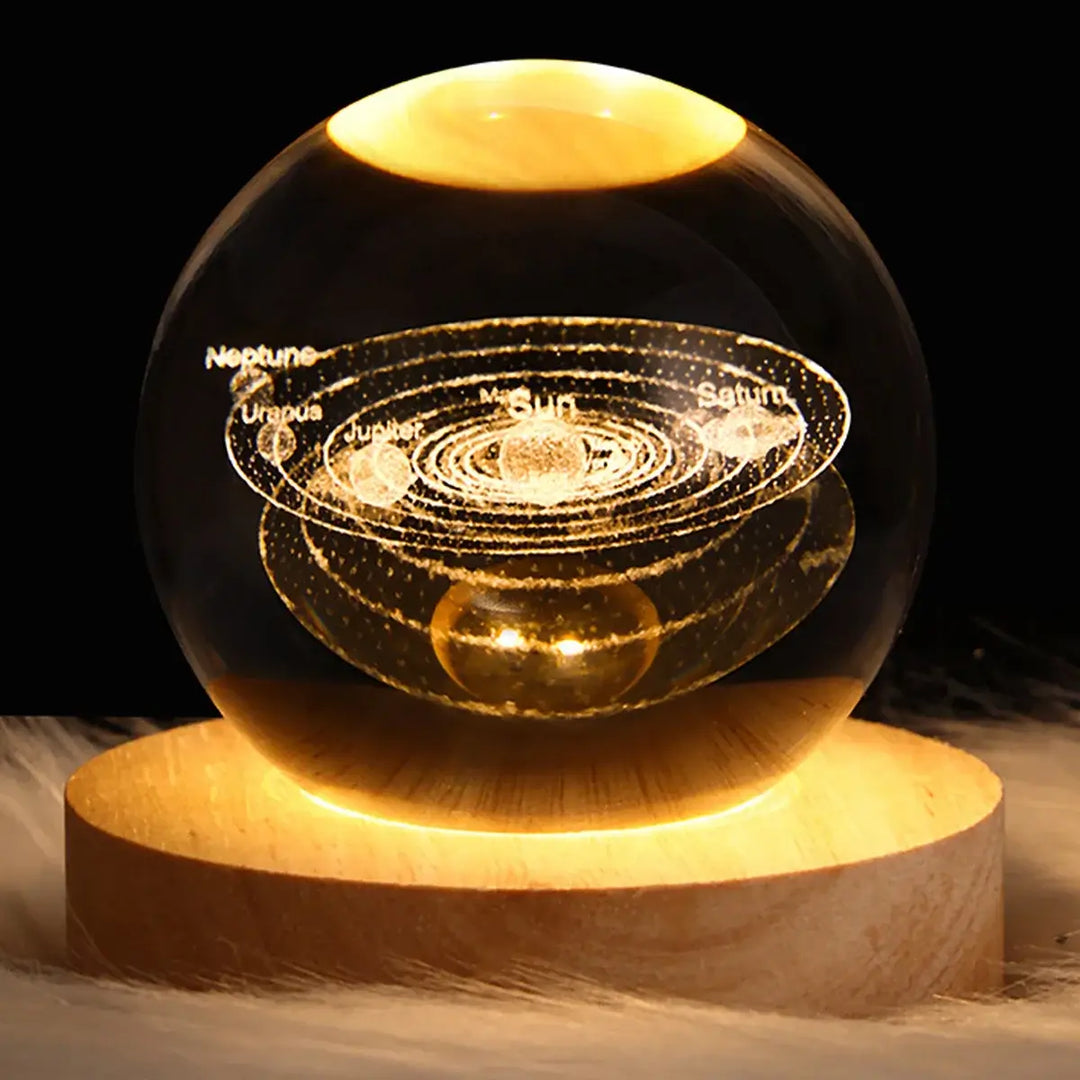 Ambient crystal ball LED light providing a soothing glow for relaxation and meditation.
