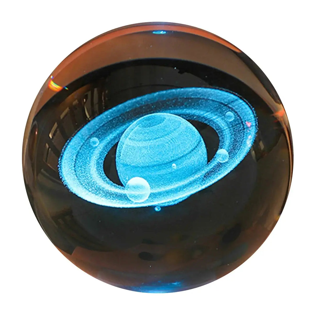 Colorful crystal ball LED night light radiating vivid colors and enchanting patterns.