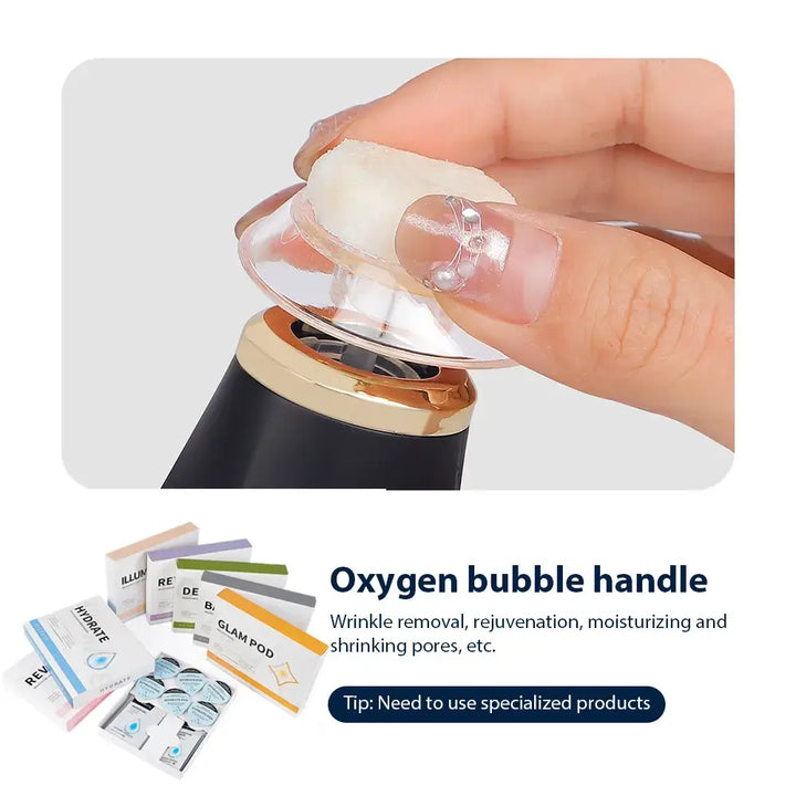 Portable oxygen bubble pen for facial rejuvenation with wrinkle removal, moisturizing, and pore shrinking functions. Includes specialized products.