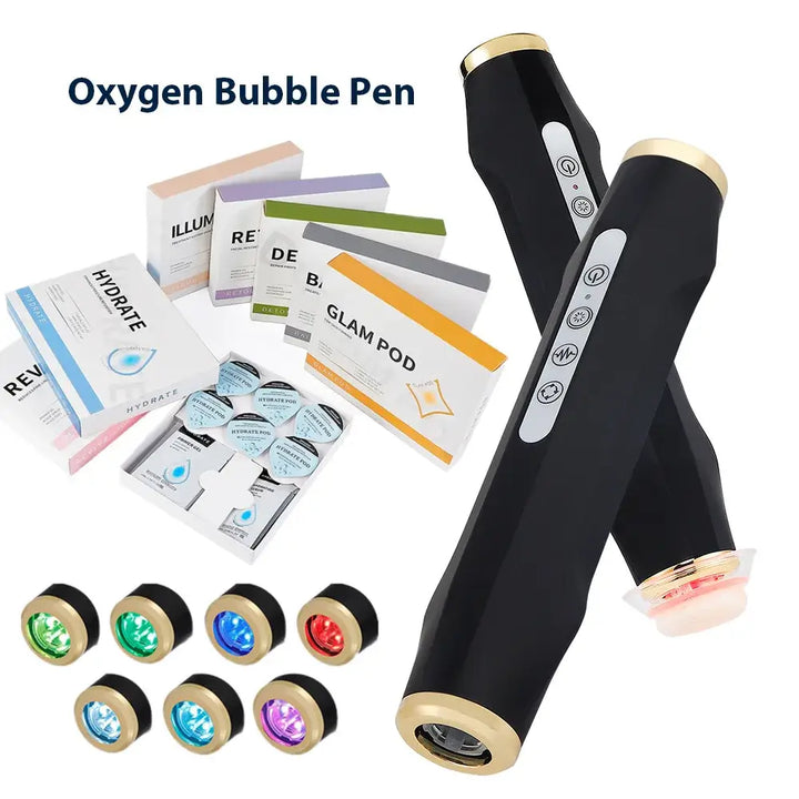 Oxygen Bubble Pen Facial Machine with CO2 Gel and LED Attachments for Skin Rejuvenation and Moisture, CE Certified Beauty Device