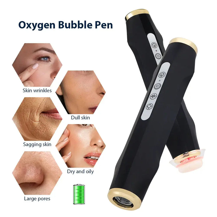 Oxygen Bubble Pen for skin rejuvenation, targeting wrinkles, dullness, and large pores, offering a portable facial beauty solution.