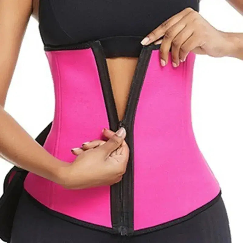 BESTELX women's neoprene pink shapewear with zipper for belly support, waist retraction, and fitness enhancement.