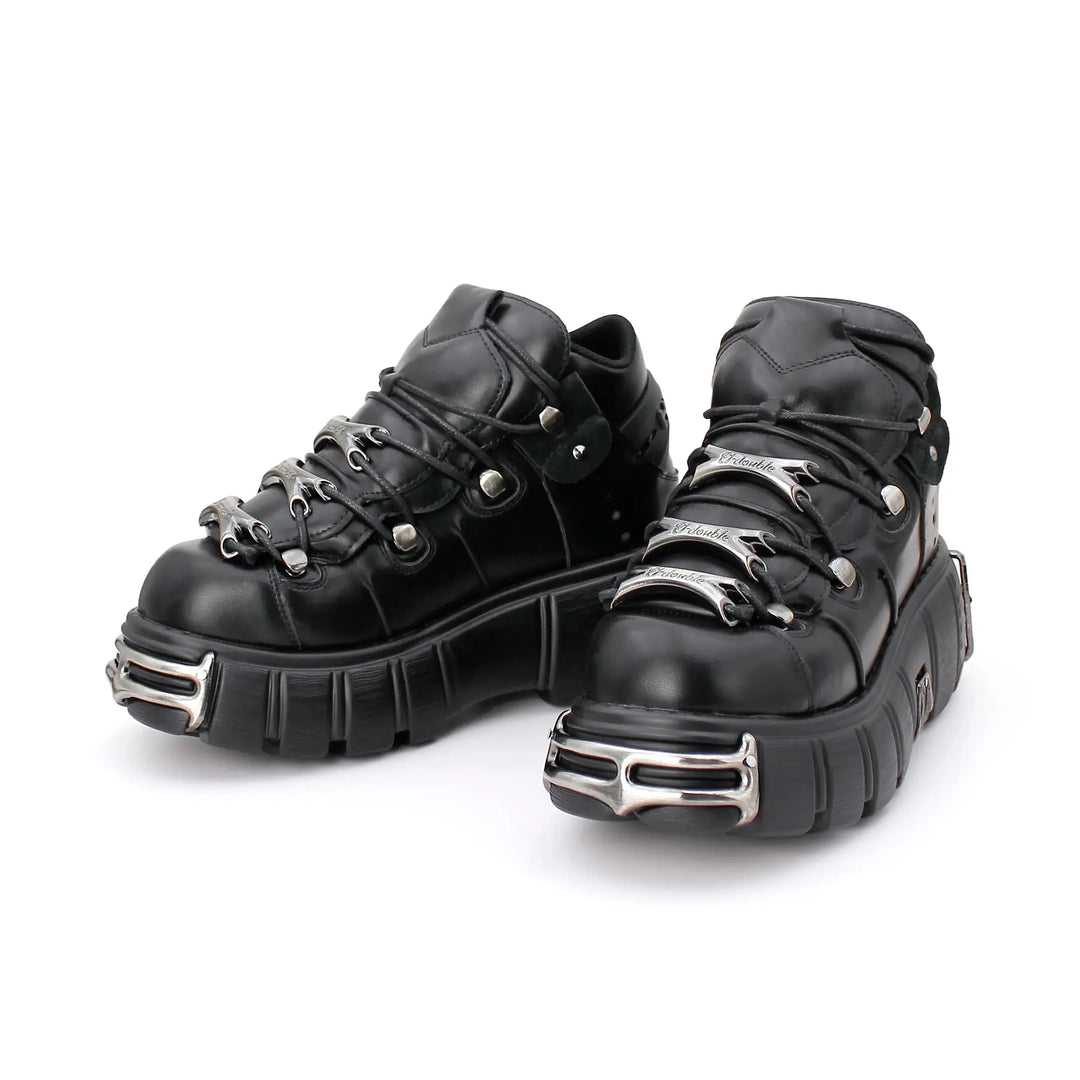 BX Daring Punk Style Women's Shoes in Black Matte, featuring a stylish platform and lace-up design.