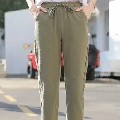 Shop BX Solid Elastic Waist Women's Pants in trendy army green. These pants are perfect for casual outings and provide comfort and style for any occasion.