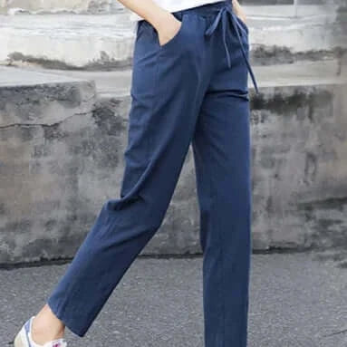 Check out BX Solid Elastic Waist Women's Pants in classic navy, offering a stylish yet comfortable fit. Perfect for everyday wear and versatile styling options.