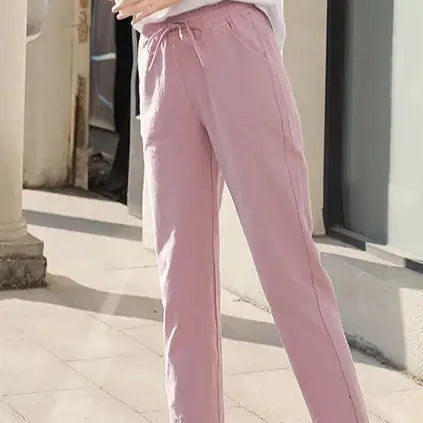 Discover BX Solid Elastic Waist Women's Pants in vibrant pink, designed for comfort and style. Perfect for casual wear, these pants are a wardrobe essential.