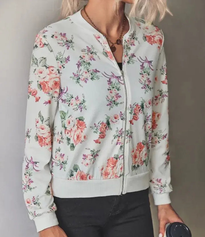 Light sky blue bomber women's jacket, creating a fresh and airy feel for casual outings.