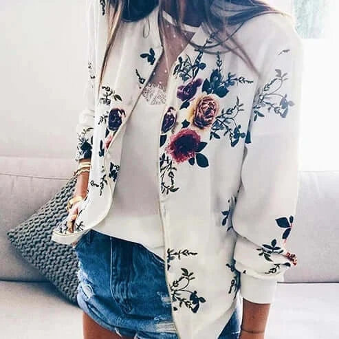 Classic white bomber women's jacket, offering a clean and timeless addition to any outfit.