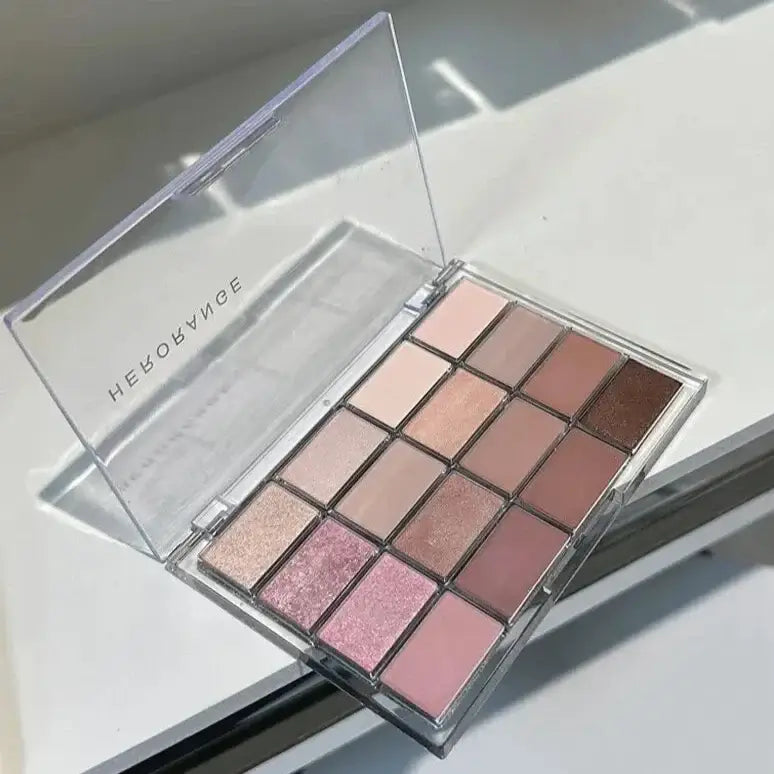 Front view of the 16-color eyeshadow palette showcasing vibrant shades that create beautiful eye looks for any occasion.
